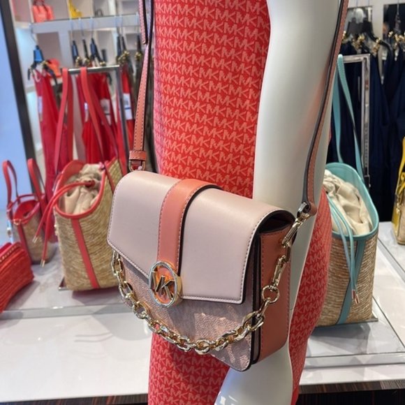 Michael Kors Carmen Small Monogram Flap Crossbody Sherbert Color - Picture 5 of 16